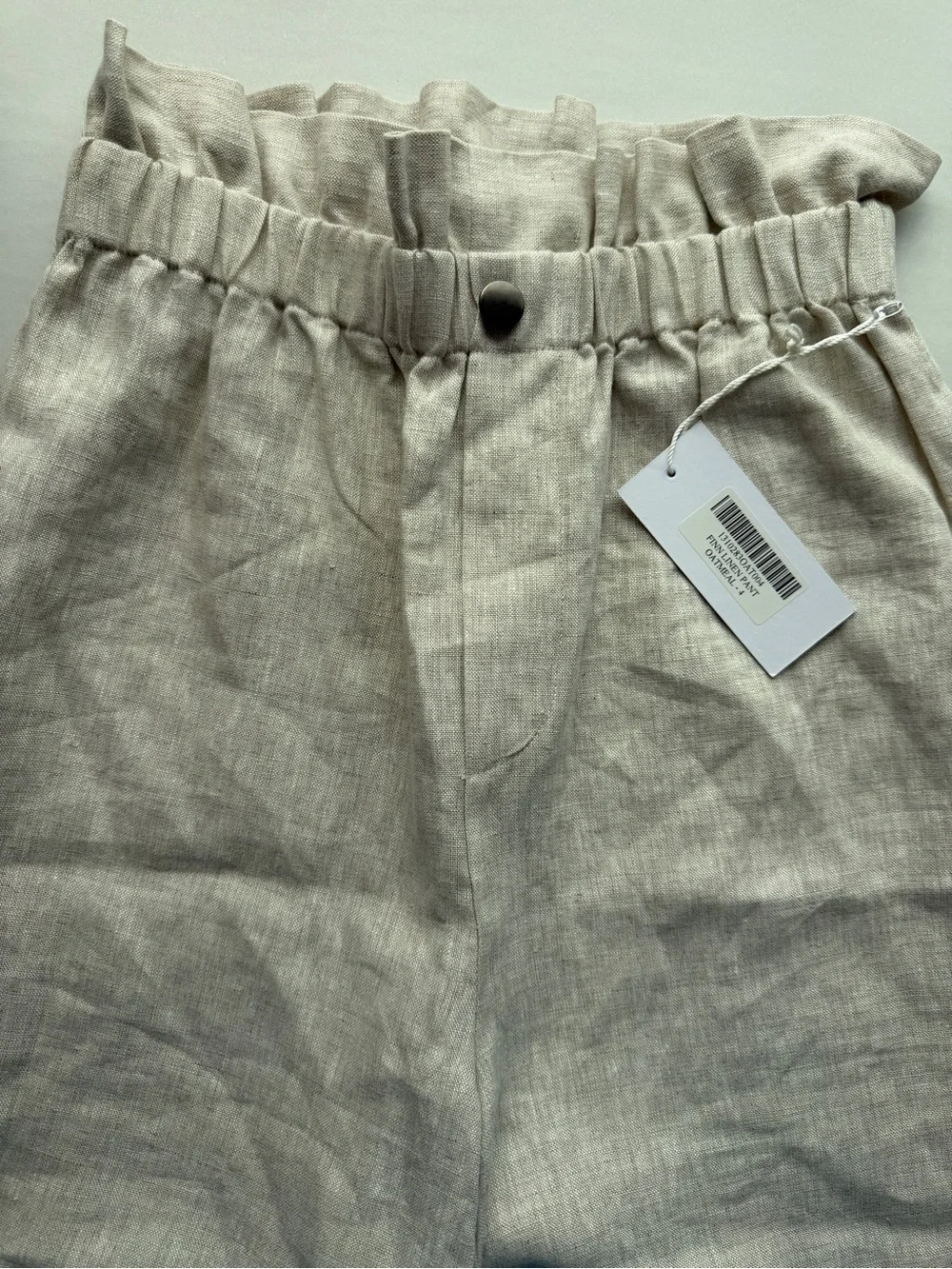 NWT Reformation Finn Linen Pants Oatmeal Beige High Rise Paperbag Wide Leg (4)